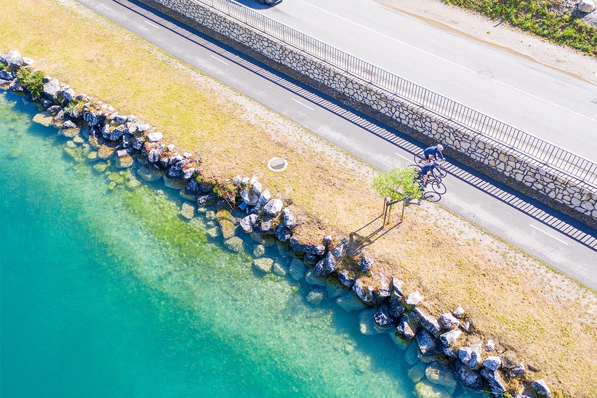 Aerial View Of Man Cycling